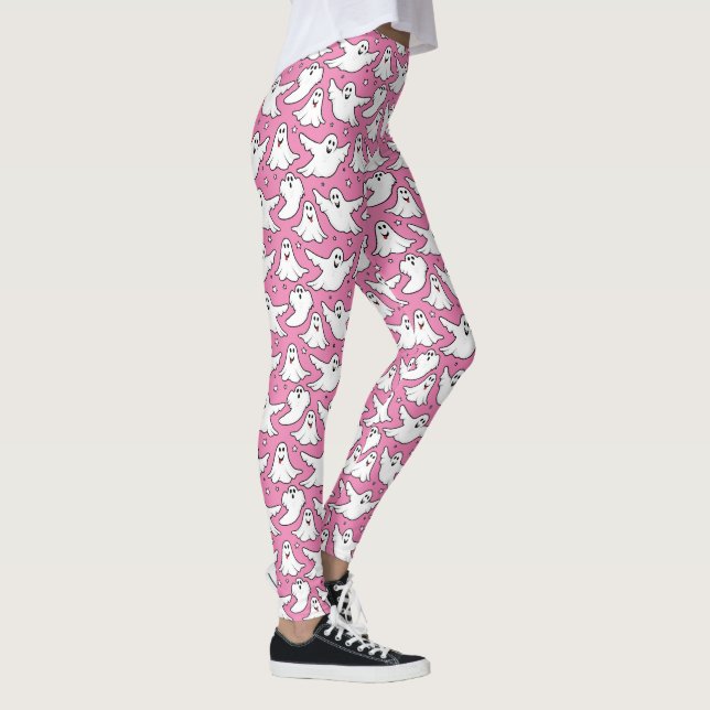 Legging Padrão Fantasma Bonito no Dia das Bruxas Rosa (Direita)