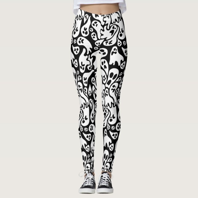 Legging Padrão Fantasma Preto E Branco (Frente)