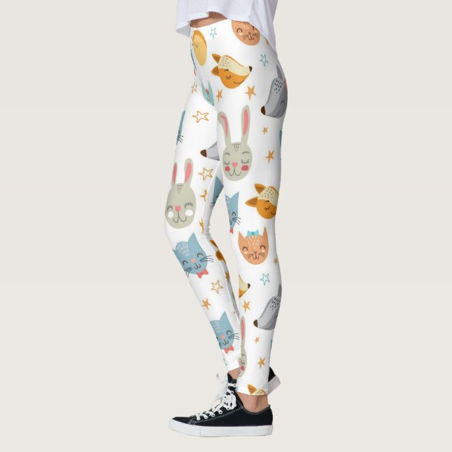 Legging Padrão Feliz de Animais da Floresta (Esquerda)
