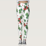 Legging Padrão festivo de bagas sagradas de Natal<br><div class="desc">Leggings de trilhos de bagas de Natal festivo</div>