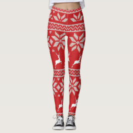 Legging Padrão Festivo do Frio Vermelho Branco Cinto