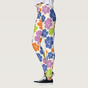 Legging Padrão Flor - Azul, Laranja, Roxo, Verde