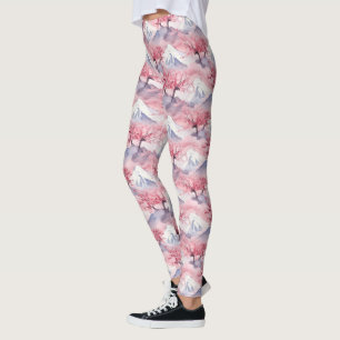Legging Padrão Flor de Cerejeira do Monte Fuji Japonês