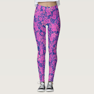 Legging Padrão floral 15.Azul cor-de-rosa BG