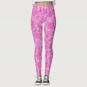 Legging Padrão floral 15.Cor-de-rosa branco BG