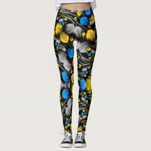 Legging Padrão floral abstrato brilhante sobre fundo preto