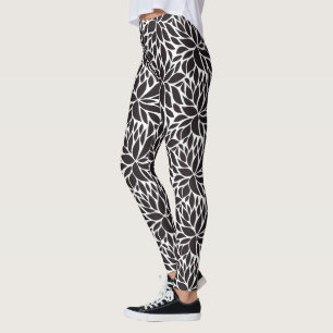 Legging Padrão Floral Abstrato preto e branco