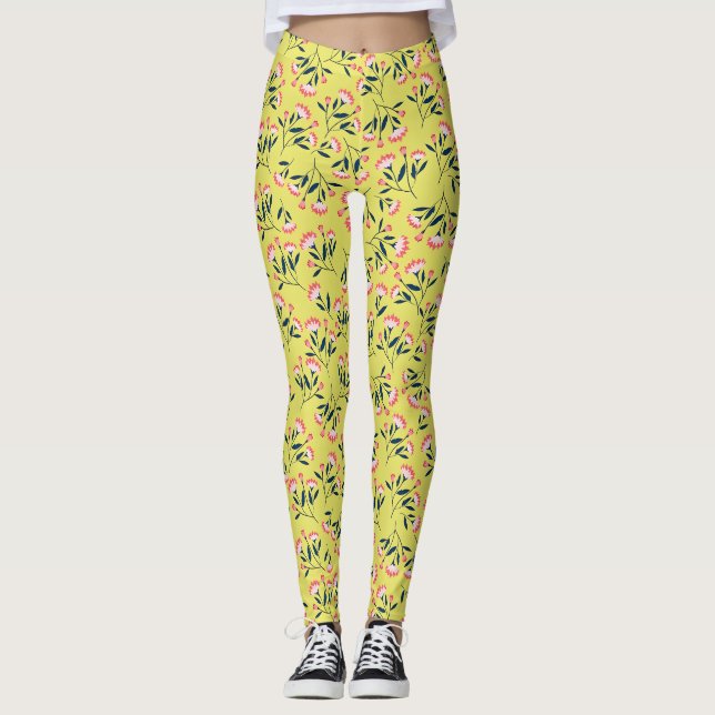 Legging Padrão Floral Alegre: Flores Rosa (Frente)