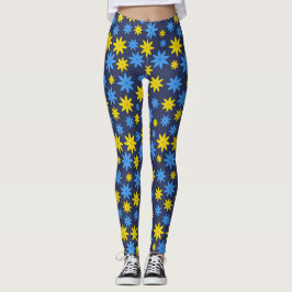 Legging Padrão floral amarelo-claro e azul