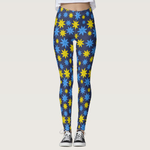Legging Padrão floral amarelo-claro e azul