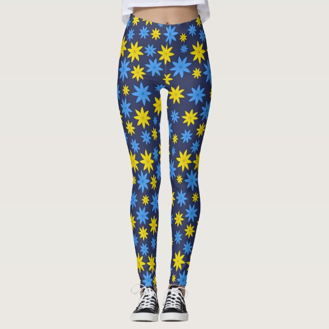 Legging Padrão floral amarelo-claro e azul (Frente)