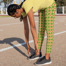Legging Padrão Floral Amarelo Dahlia em Verde