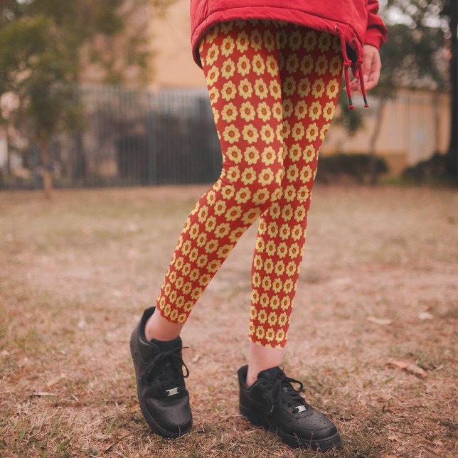 Legging Padrão Floral Amarelo Dahlia em Vermelho (In Situ)