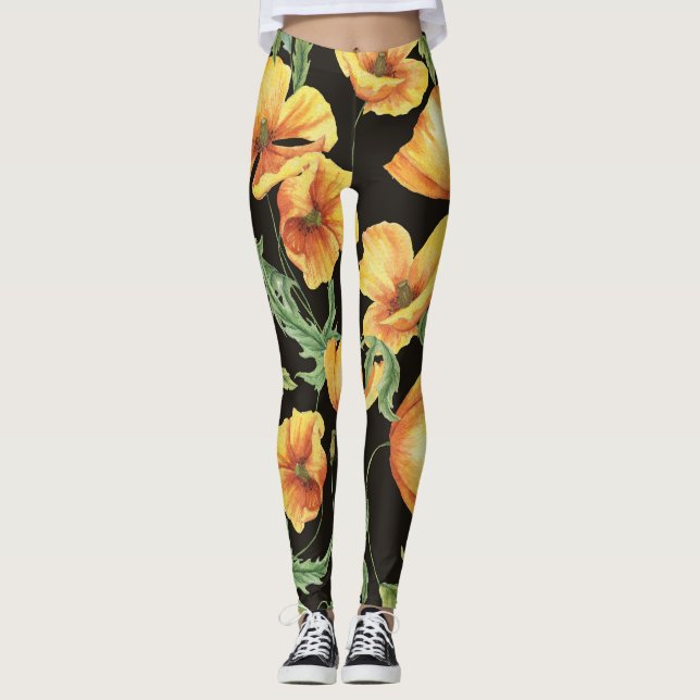 Legging Padrão Floral Amarelo de Aquarela (Frente)