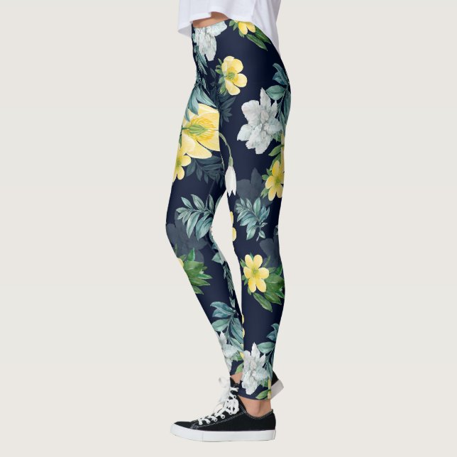 Legging Padrão Floral Amarelo e Cinza (Esquerda)