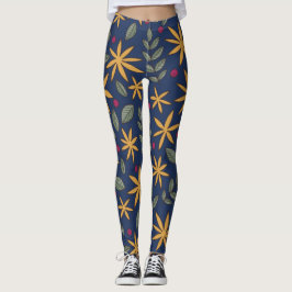 Legging Padrão Floral Amarelo Elegante em Azul
