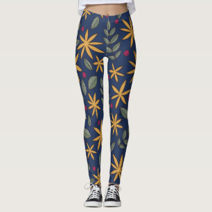 Legging Padrão Floral Amarelo Elegante em Azul