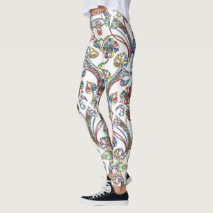 Legging Padrão Floral Antigo Multicolorido sobre Branco