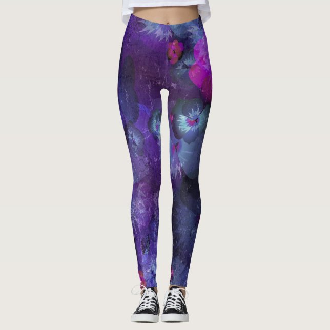 Legging Padrão Floral Aquarela Roxa (Frente)