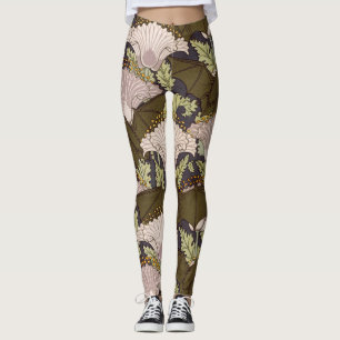 Legging Padrão Floral Art Nouveau Vintage de Morcego e Pap