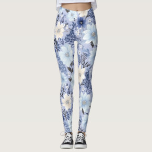 Legging Padrão Floral Azul Claro