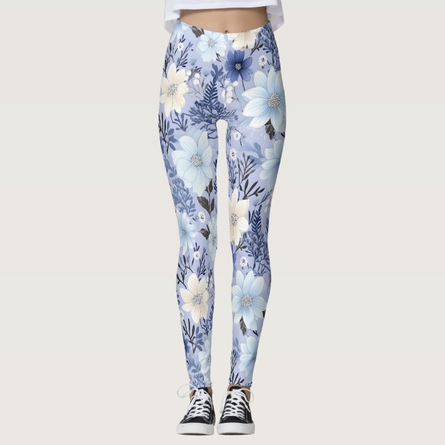 Legging Padrão Floral Azul Claro (Frente)
