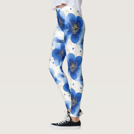 Legging Padrão Floral Azul com Acentos Dourados