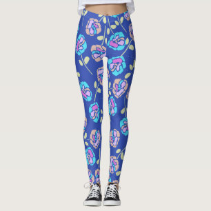Legging Padrão Floral Azul e Roxo