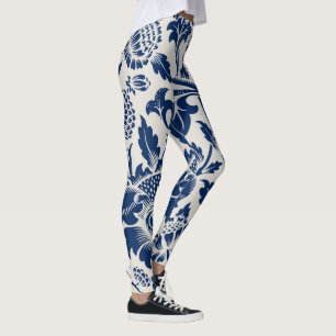 Legging Padrão floral azul intricado em fundo claro