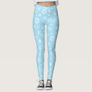 Legging Padrão Floral Azul Pastel Bonito