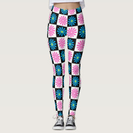 Legging Padrão Floral Azul-Rosa Geométrico