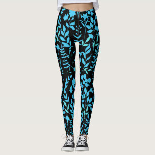 Legging Padrão Floral Azul.RUA01 Preto BG