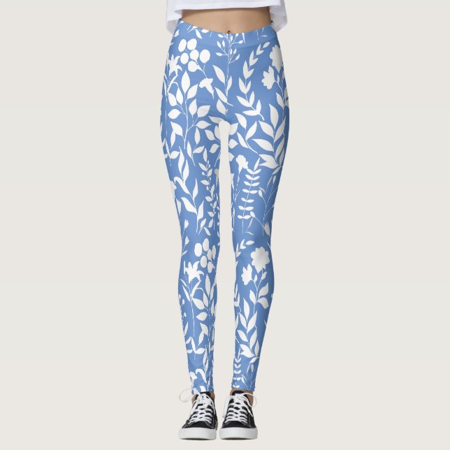 Legging Padrão Floral Azul.RUA02. branco L Azul BG (Frente)
