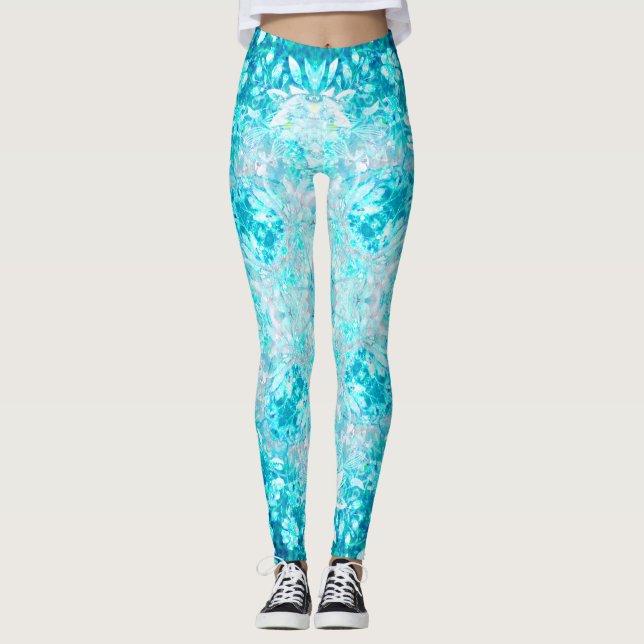 Legging Padrão Floral Azul Turquesa (Frente)