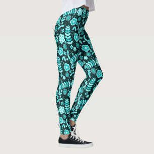 Legging padrão floral azul turquesa elegante e sofisticado