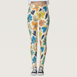 Legging Padrão Floral Boho Desenhado à Mão Abstrato