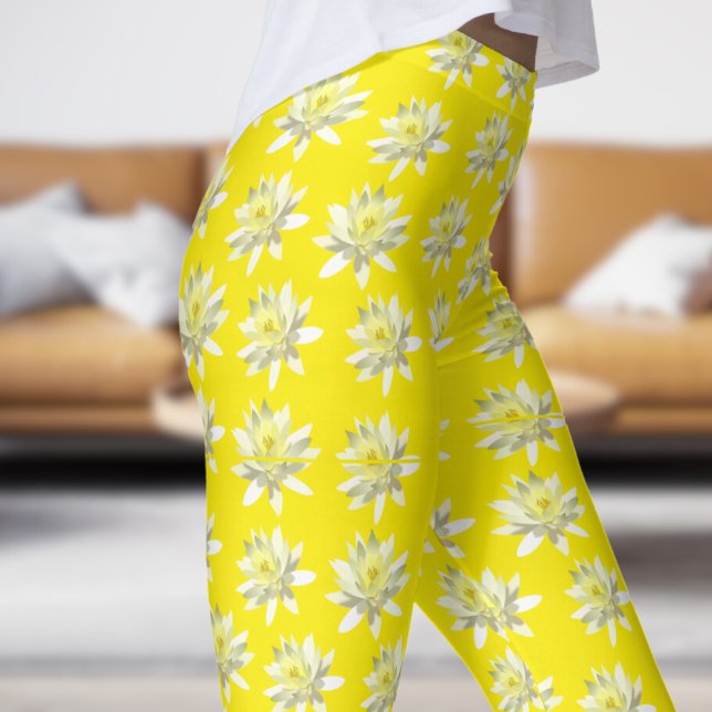 Legging Padrão Floral bonito Amarelo Pálido Bloom (Pale Bloom on Aureolin)