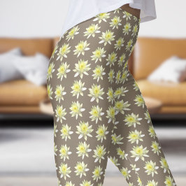 Legging Padrão Floral bonito Castanho Pálido Bloom