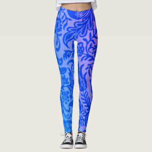 Legging Padrão Floral Botânico Azul Rosa Vintage