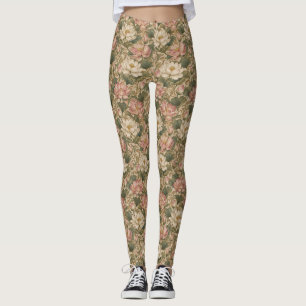 Legging Padrão Floral Botânico Lótus de Água Vintage