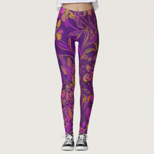 Legging Padrão Floral Botânico Negrito em Púrpura Escura