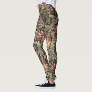 Legging Padrão Floral Botânico Vintage Sombrio e Mal-humor
