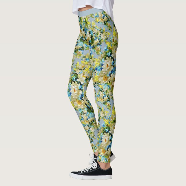 Legging Padrão Floral Branco da Vintage Flor Yoga (Esquerda)