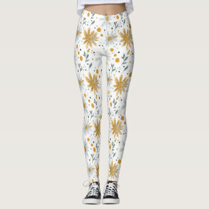 Legging Padrão Floral Branco e Amarelo