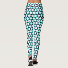 Legging Padrão Floral Branco e Azul Aqua