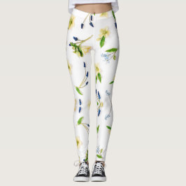 Legging Padrão floral branco-esbranquiçado