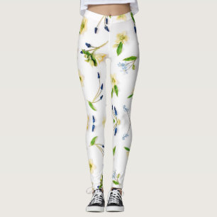 Legging Padrão floral branco-esbranquiçado