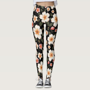 Legging Padrão floral brilhante em preto