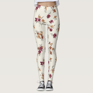 Legging Padrão Floral Cinza Dourada Maroon Ditsy