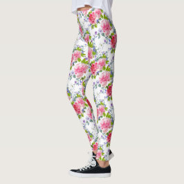 Legging Padrão Floral Cinza Rosa Rosa Rosa Elegante